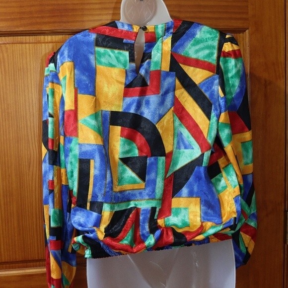Neiman Marcus Bright Loud Bold Colorful Geometric 80s Shoulder Pads Top 8 - Picture 9 of 11